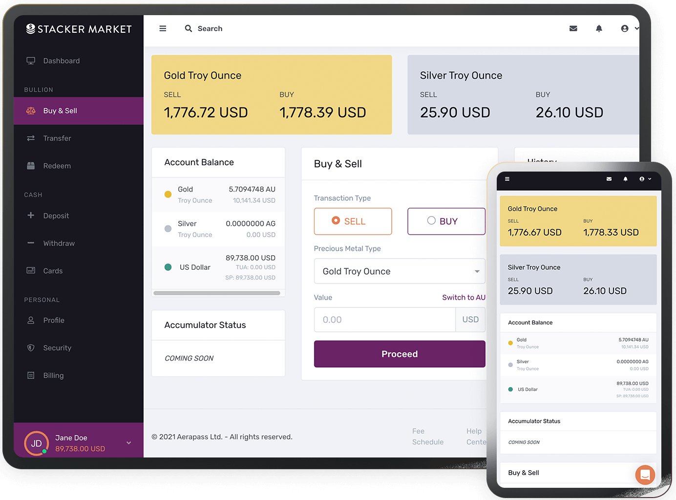 Stacker Market App Dashboard Mockup